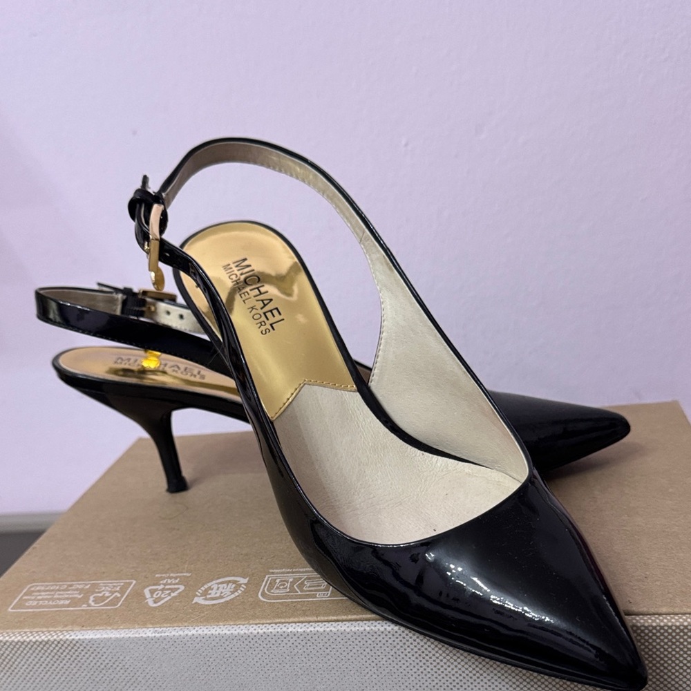 Michael Kors Glossy Black Slingback Heels